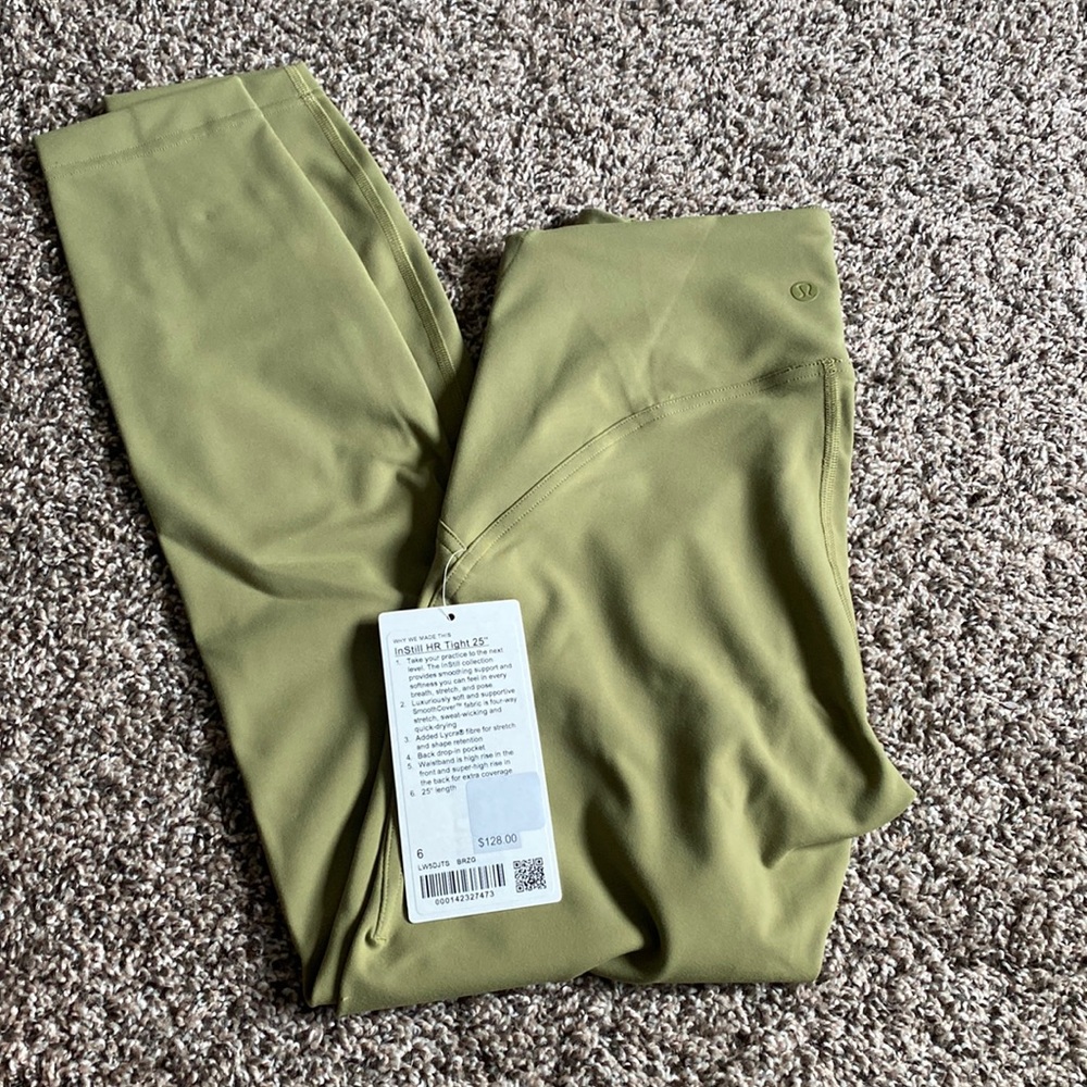 NWT Lululemon instill high rise tight 25” Size 6. Bronze green